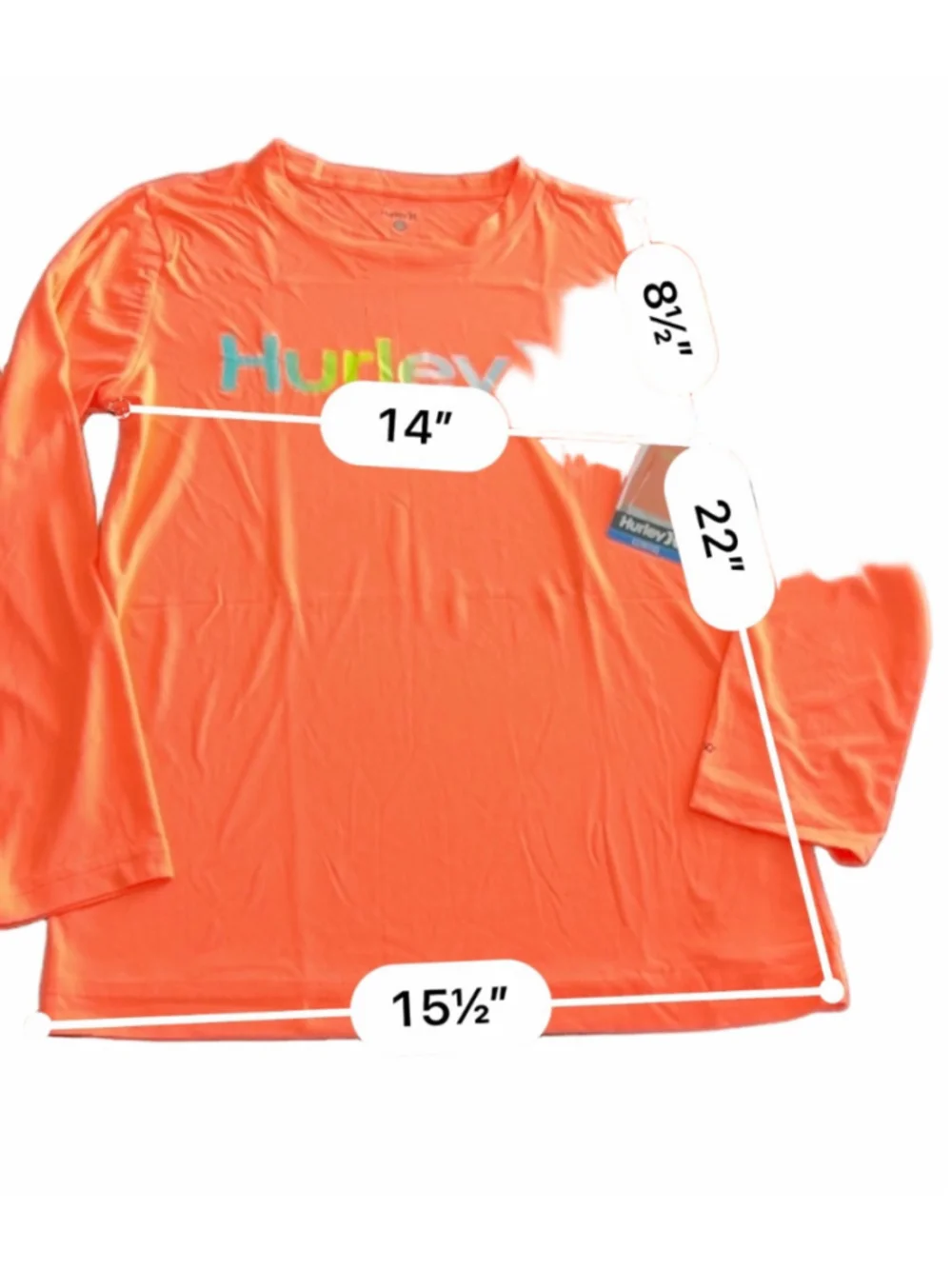 Boys Hurley Rashguard Swim Shirt Size L Orange Blue
